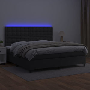 Κρεβάτι Boxspring με Στρώμα & LED Μαύρο 200x200 εκ. Συνθ. Δέρμα - Pakobazaar