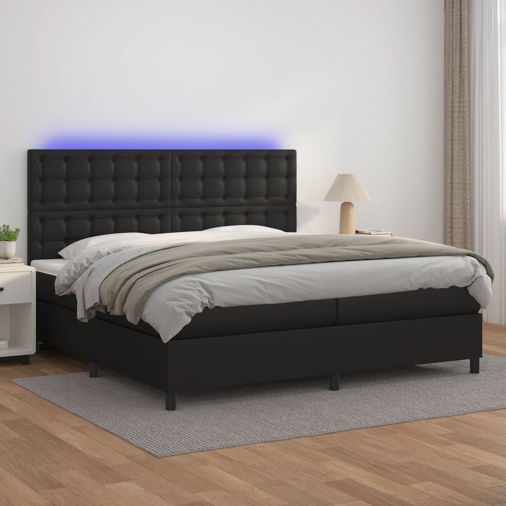 Κρεβάτι Boxspring με Στρώμα & LED Μαύρο 200x200 εκ. Συνθ. Δέρμα - Pakobazaar
