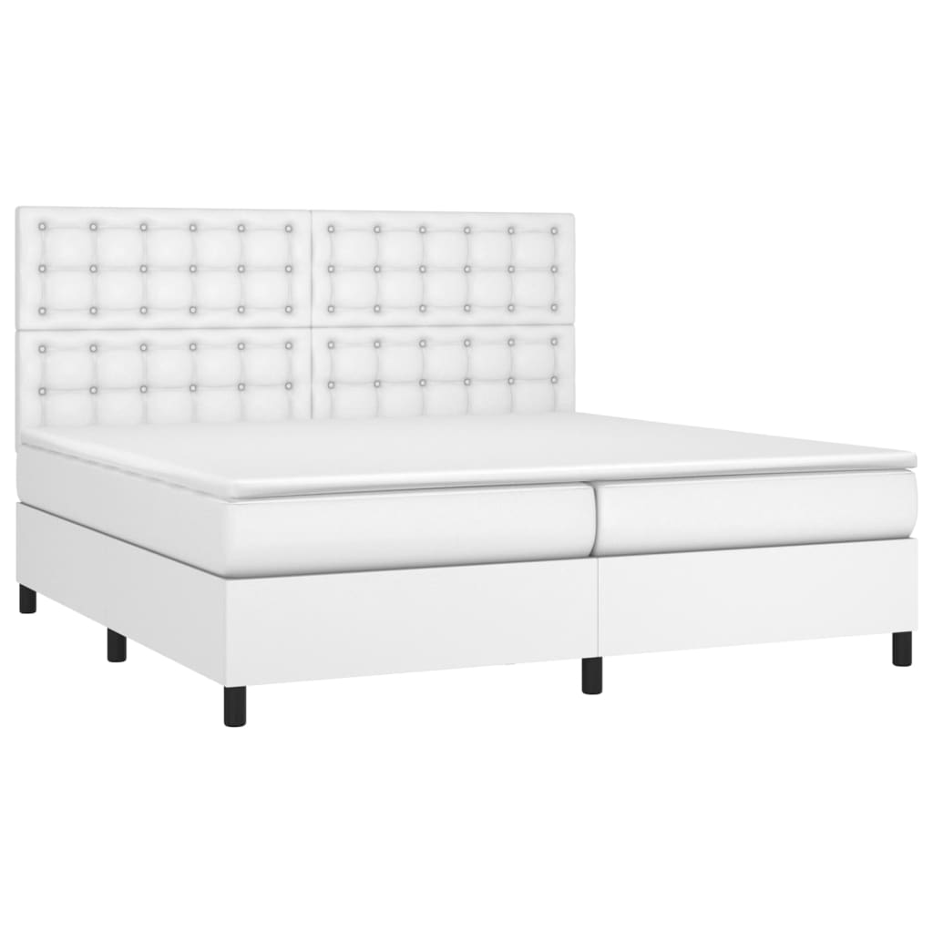 Κρεβάτι Boxspring με Στρώμα & LED Λευκό 200x200 εκ. Συνθ. Δέρμα