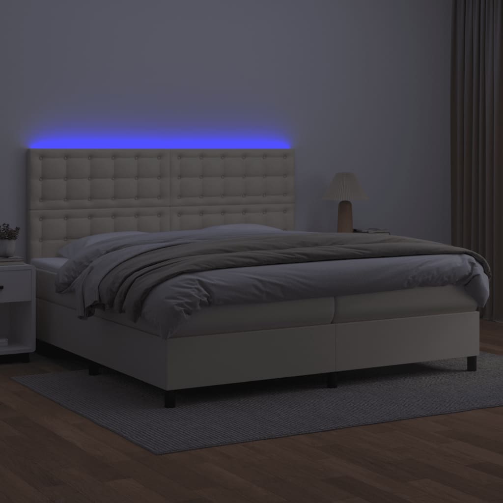 Κρεβάτι Boxspring με Στρώμα & LED Κρεμ 200x200 εκ. Συνθ. Δέρμα - Pakobazaar
