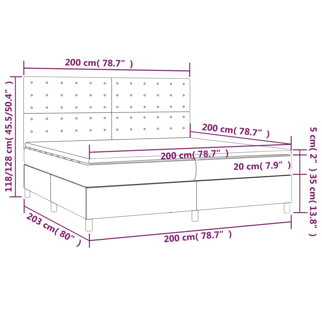 Κρεβάτι Boxspring με Στρώμα & LED Καφέ 200x200 εκ. Συνθ. Δέρμα