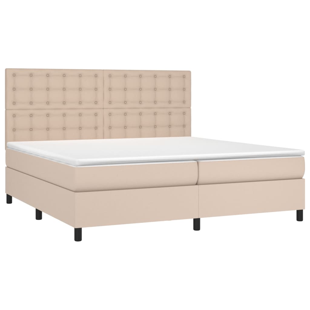 Κρεβάτι Boxspring Στρώμα&LED Καπουτσίνο 200x200 εκ. Συνθ. Δέρμα - Pakobazaar