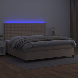 Κρεβάτι Boxspring Στρώμα&LED Καπουτσίνο 200x200 εκ. Συνθ. Δέρμα - Pakobazaar