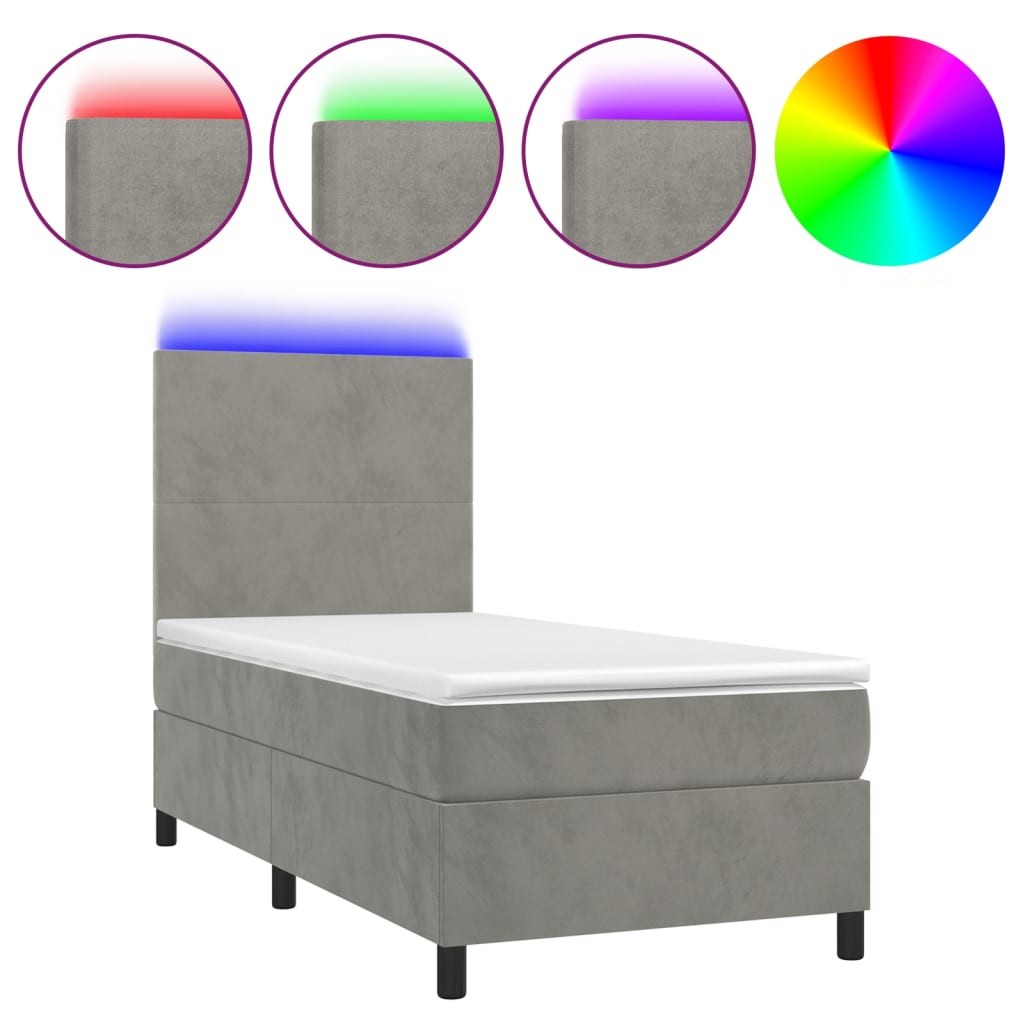 Κρεβάτι Boxspring με Στρώμα & LED Αν.Γκρι 90x190 εκ. Βελούδινο
