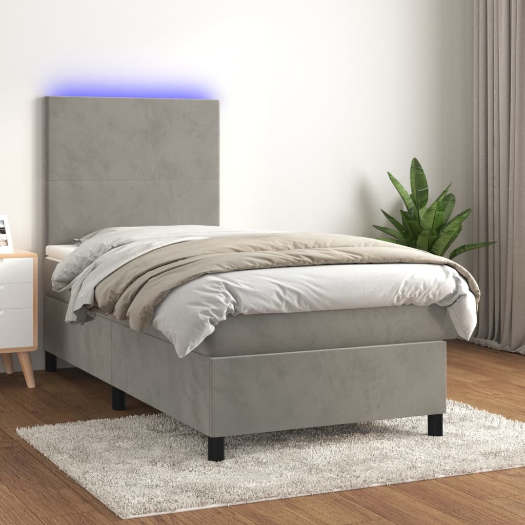 Κρεβάτι Boxspring με Στρώμα & LED Αν.Γκρι 90x190 εκ. Βελούδινο