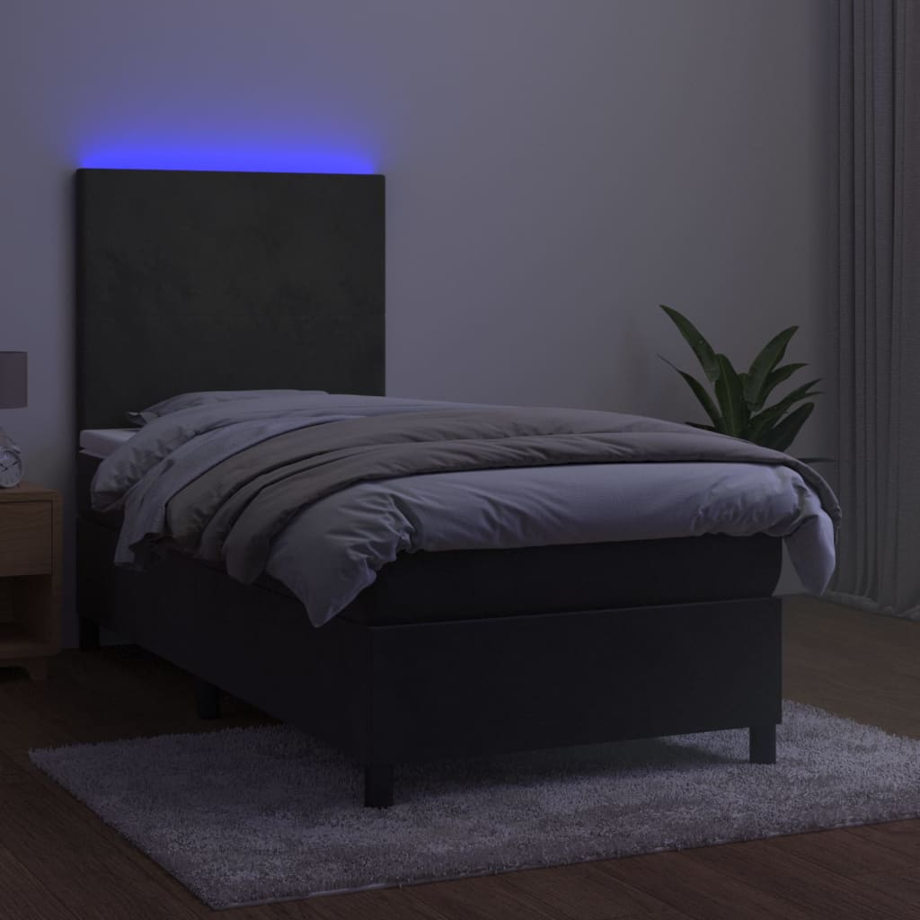 Κρεβάτι Boxspring με Στρώμα & LED Σκ. Γκρι 90x190 εκ. Βελούδινο
