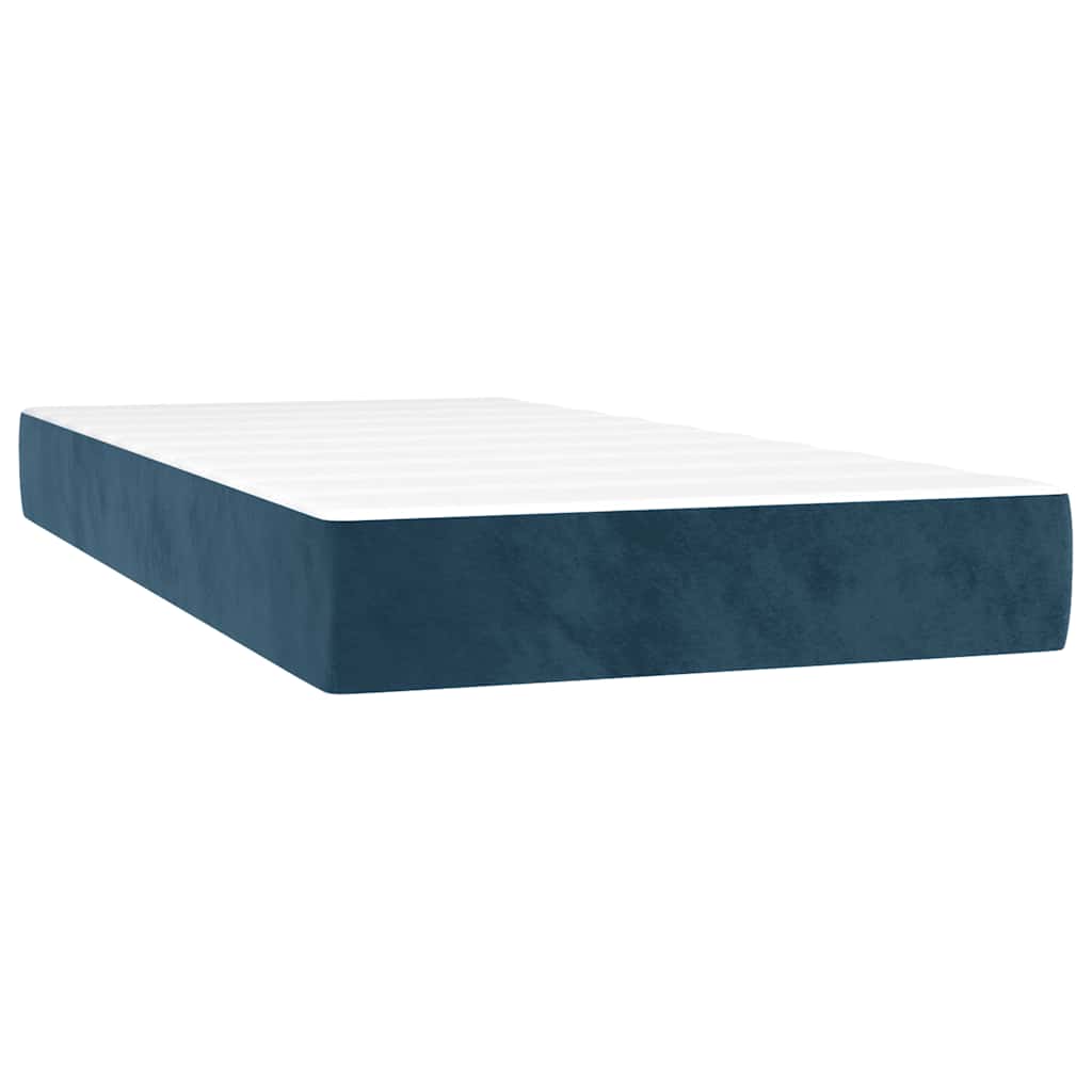 Κρεβάτι Boxspring με Στρώμα & LED Σκ. Μπλε 90x190 εκ. Βελούδινο