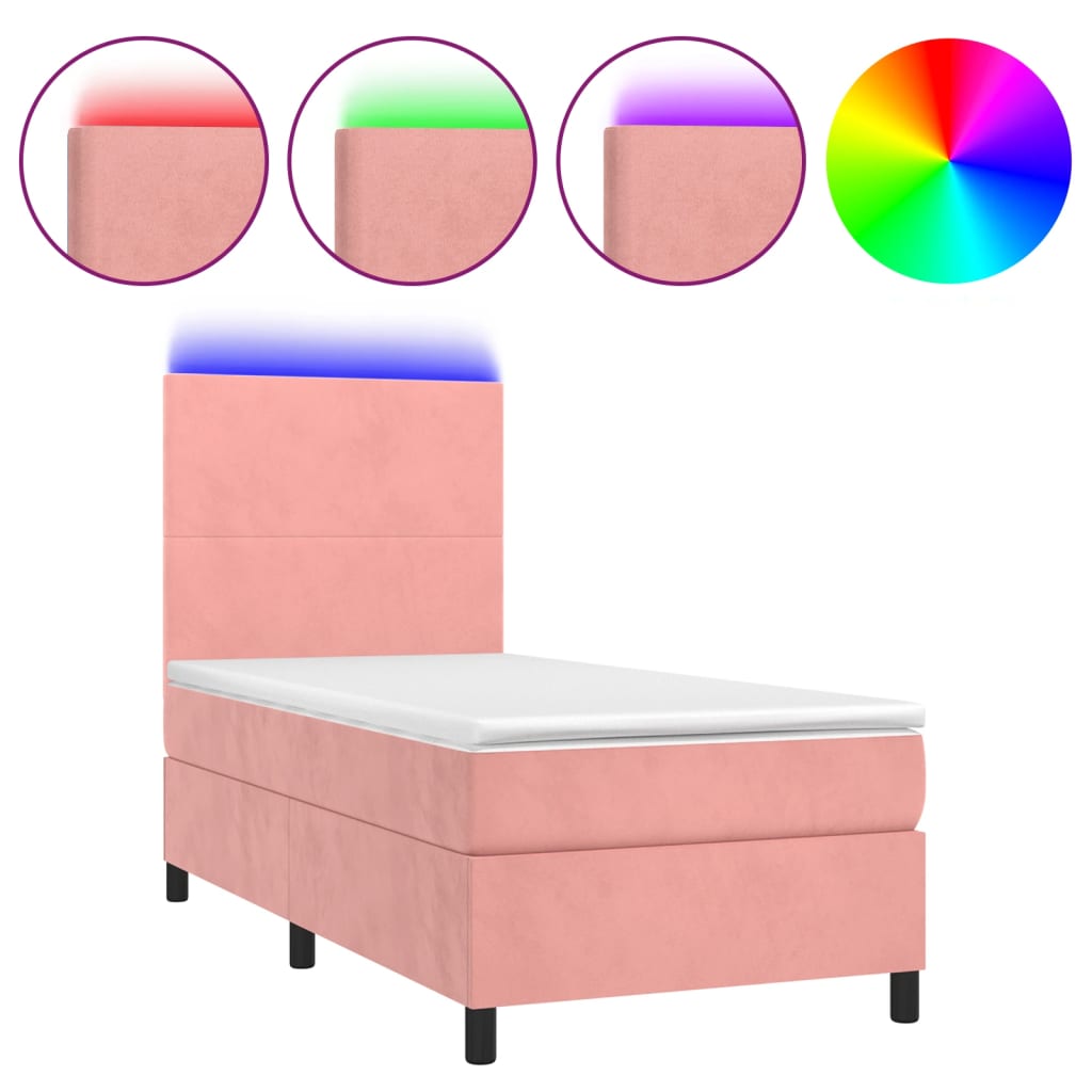 Κρεβάτι Boxspring με Στρώμα & LED Ροζ 90x190 εκ. Βελούδινο