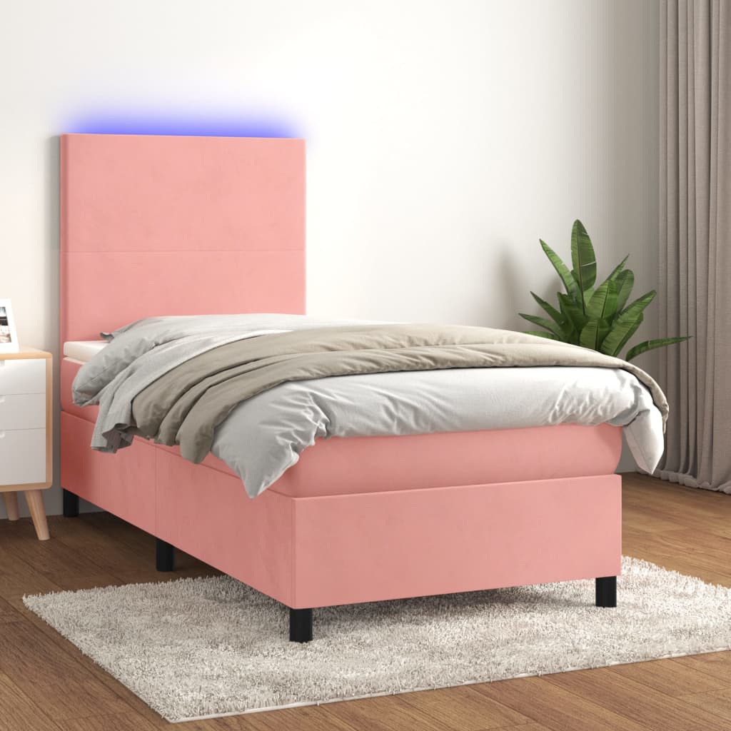 Κρεβάτι Boxspring με Στρώμα & LED Ροζ 90x190 εκ. Βελούδινο