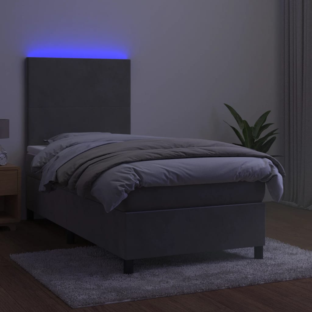 Κρεβάτι Boxspring με Στρώμα & LED Αν.Γκρι 90x200 εκ. Βελούδινο - Pakobazaar