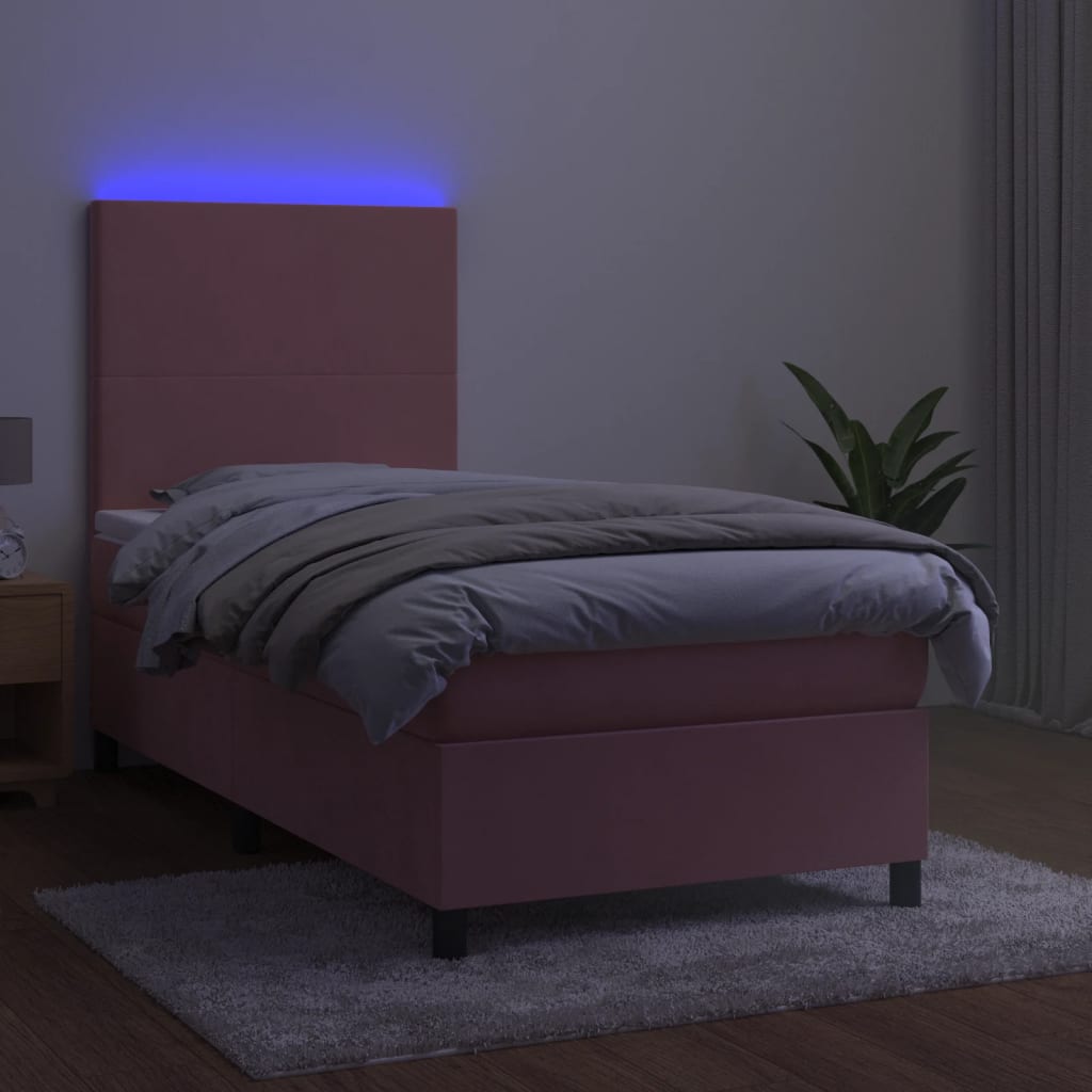 Κρεβάτι Boxspring με Στρώμα & LED Ροζ 90x200 εκ. Βελούδινο