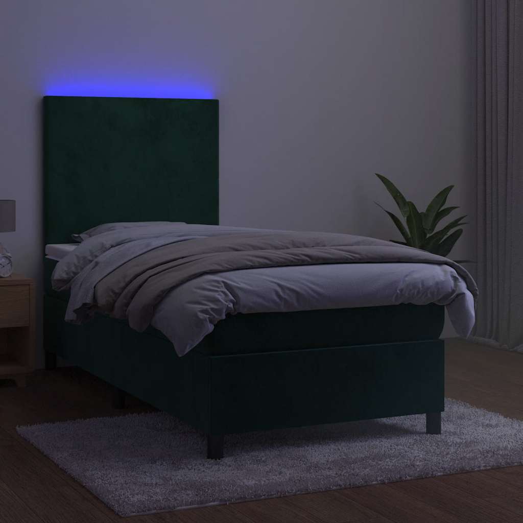 Κρεβάτι Boxspring με Στρώμα & LED Σκ. Πράσινο 100x200εκ Βελούδο