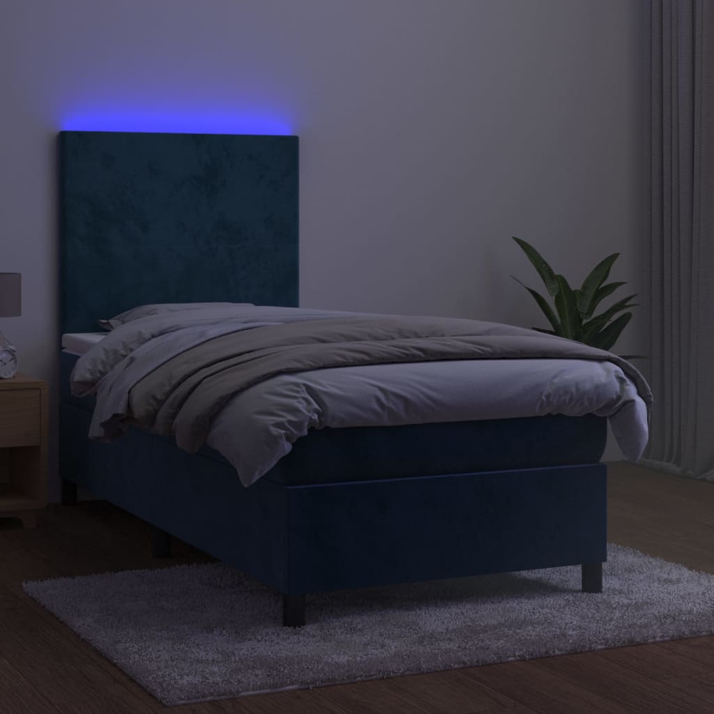 Κρεβάτι Boxspring με Στρώμα & LED Σκ. Μπλε 100x200εκ. Βελούδινο