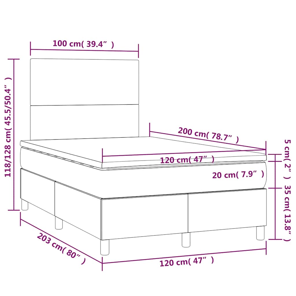 Κρεβάτι Boxspring με Στρώμα & LED Σκ. Πράσινο 120x200εκ Βελούδο