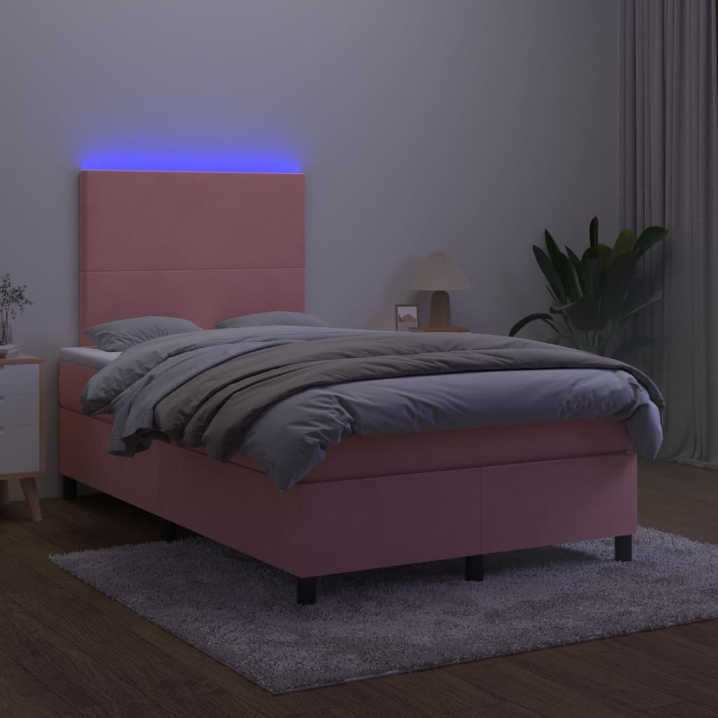 Κρεβάτι Boxspring με Στρώμα & LED Ροζ 120x200 εκ. Βελούδινο
