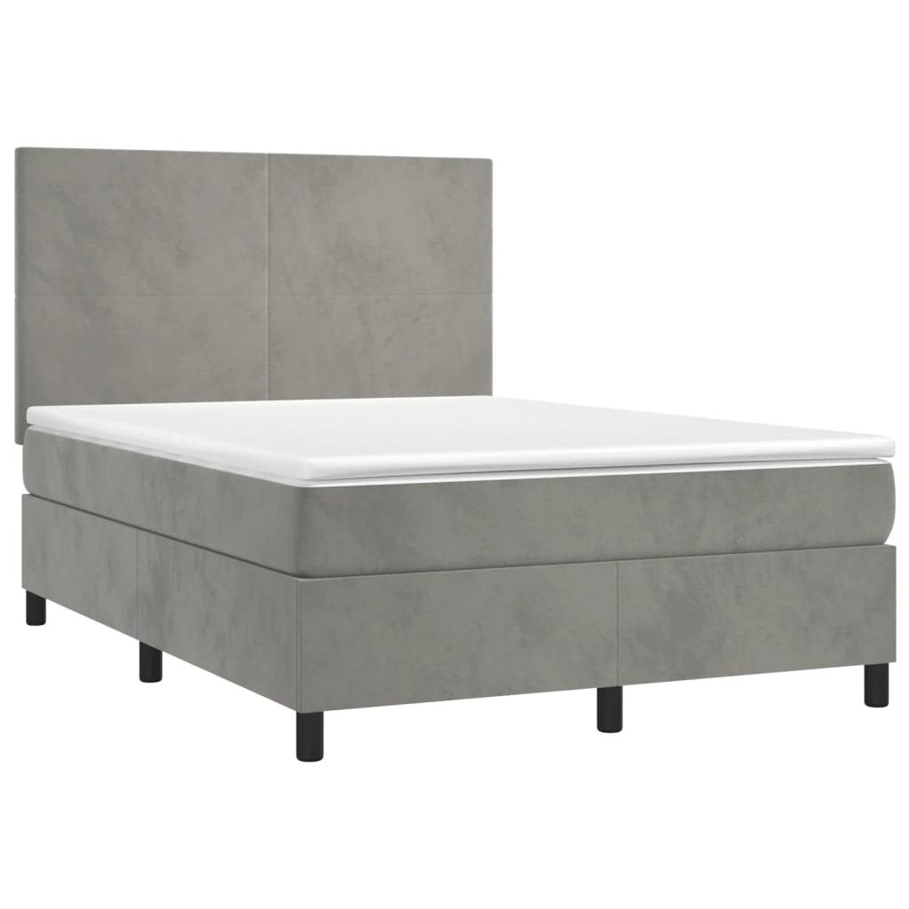 Κρεβάτι Boxspring με Στρώμα&LED Αν. Γκρι 140x190 εκ. Βελούδινο