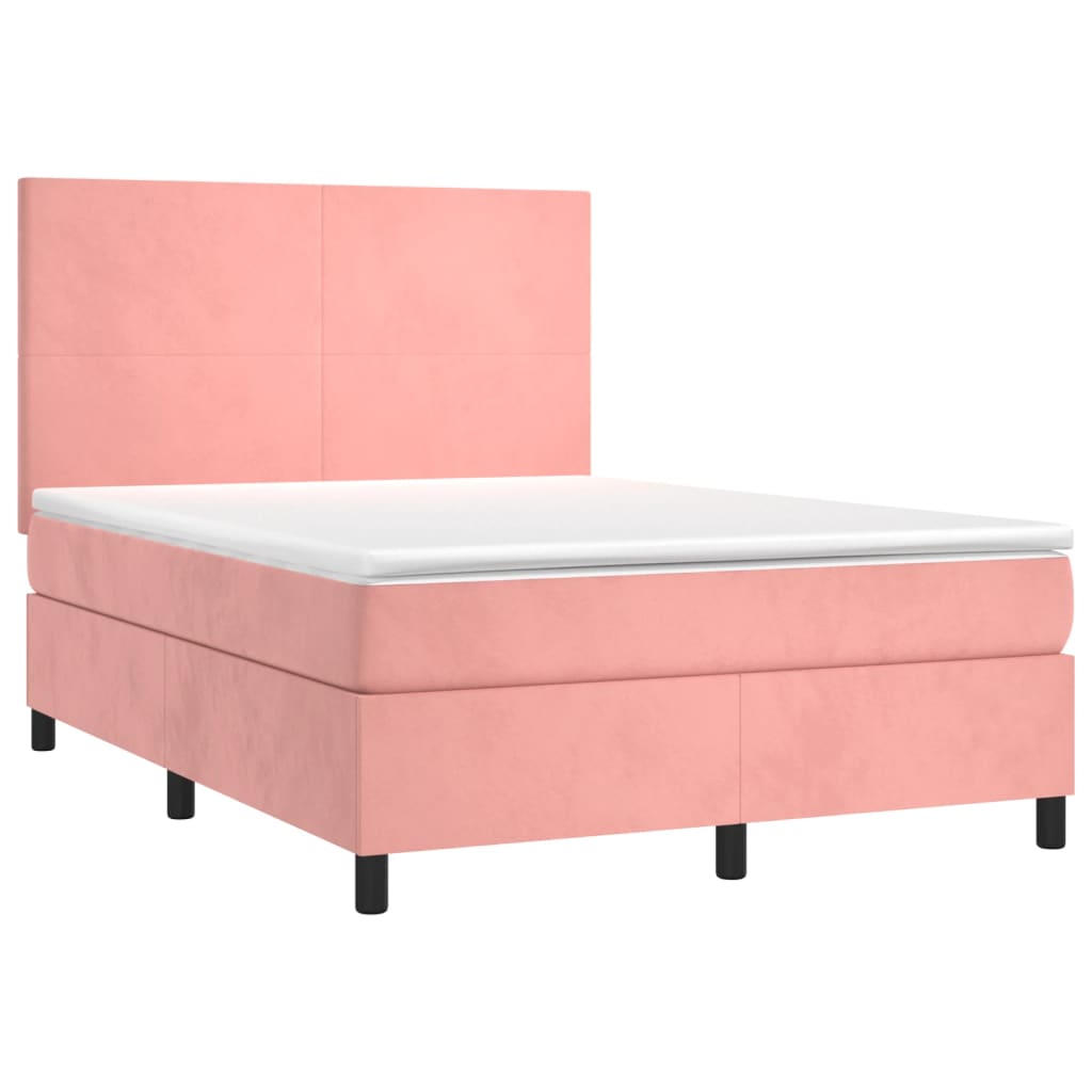 Κρεβάτι Boxspring με Στρώμα & LED Ροζ 140x190 εκ. Βελούδινο