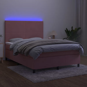 Κρεβάτι Boxspring με Στρώμα & LED Ροζ 140x190 εκ. Βελούδινο