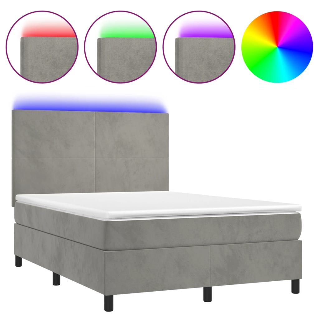 Κρεβάτι Boxspring με Στρώμα & LED Αν.Γκρι 140x200 εκ. Βελούδινο