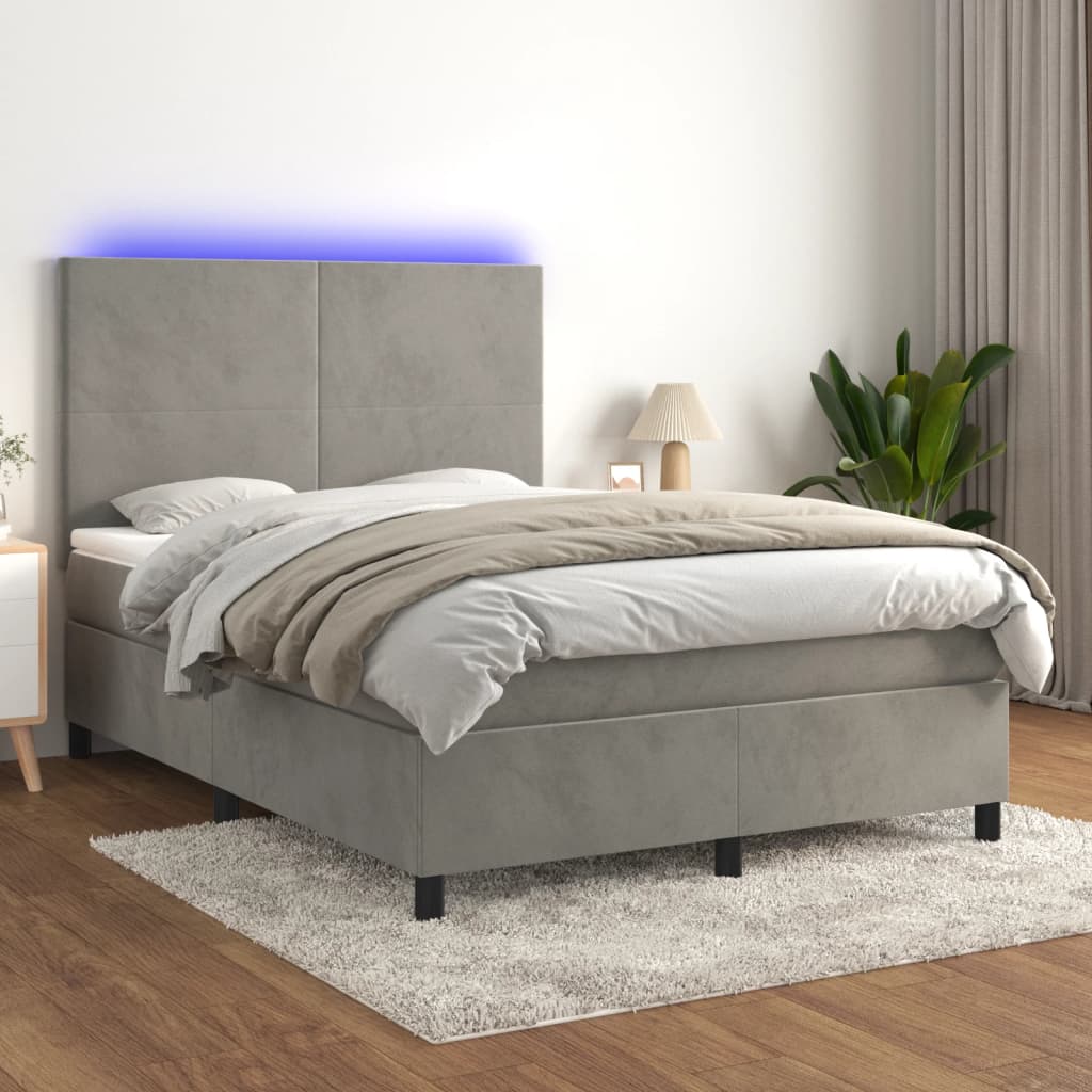 Κρεβάτι Boxspring με Στρώμα & LED Αν.Γκρι 140x200 εκ. Βελούδινο