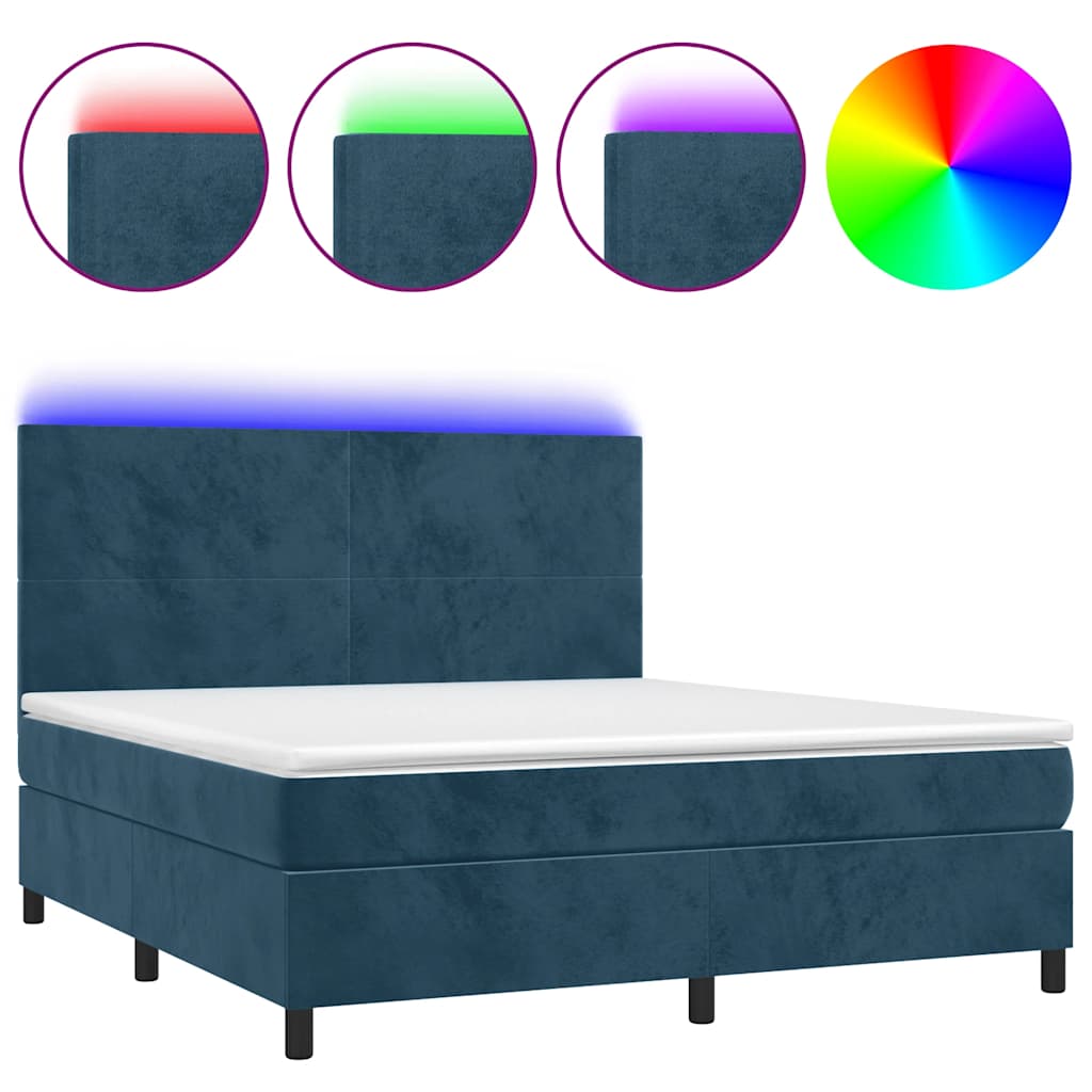 Κρεβάτι Boxspring με Στρώμα & LED Σκ. Μπλε 160x200εκ. Βελούδινο - Pakobazaar