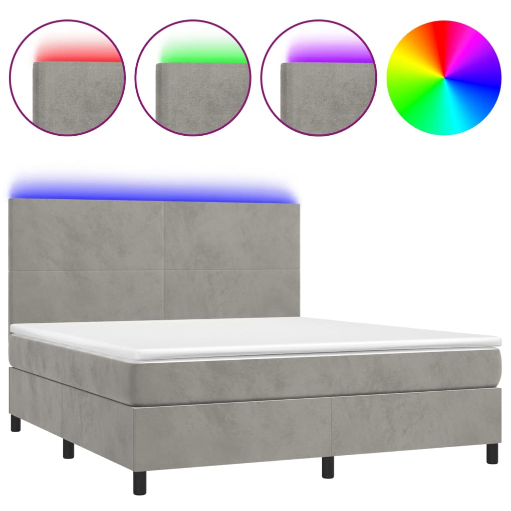 Κρεβάτι Boxspring με Στρώμα & LED Αν.Γκρι 180x200 εκ. Βελούδινο - Pakobazaar