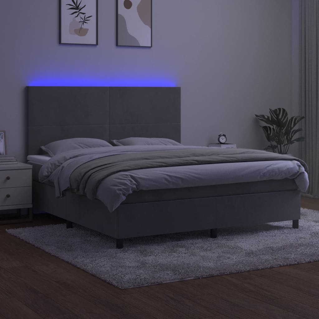 Κρεβάτι Boxspring με Στρώμα & LED Αν.Γκρι 180x200 εκ. Βελούδινο - Pakobazaar