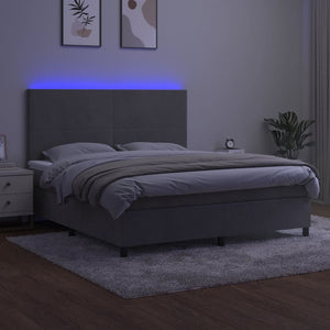 Κρεβάτι Boxspring με Στρώμα & LED Αν.Γκρι 180x200 εκ. Βελούδινο - Pakobazaar