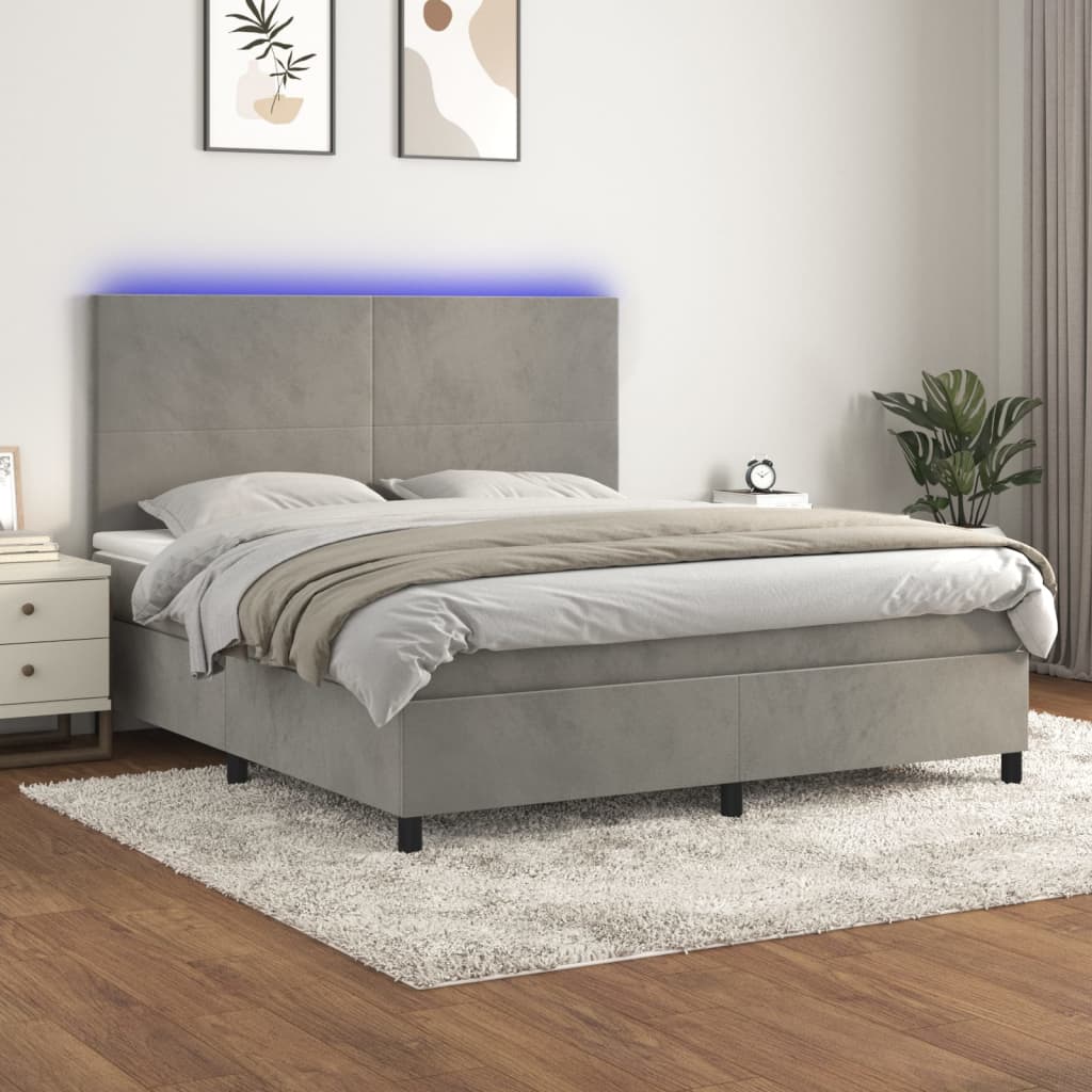 Κρεβάτι Boxspring με Στρώμα & LED Αν.Γκρι 180x200 εκ. Βελούδινο - Pakobazaar