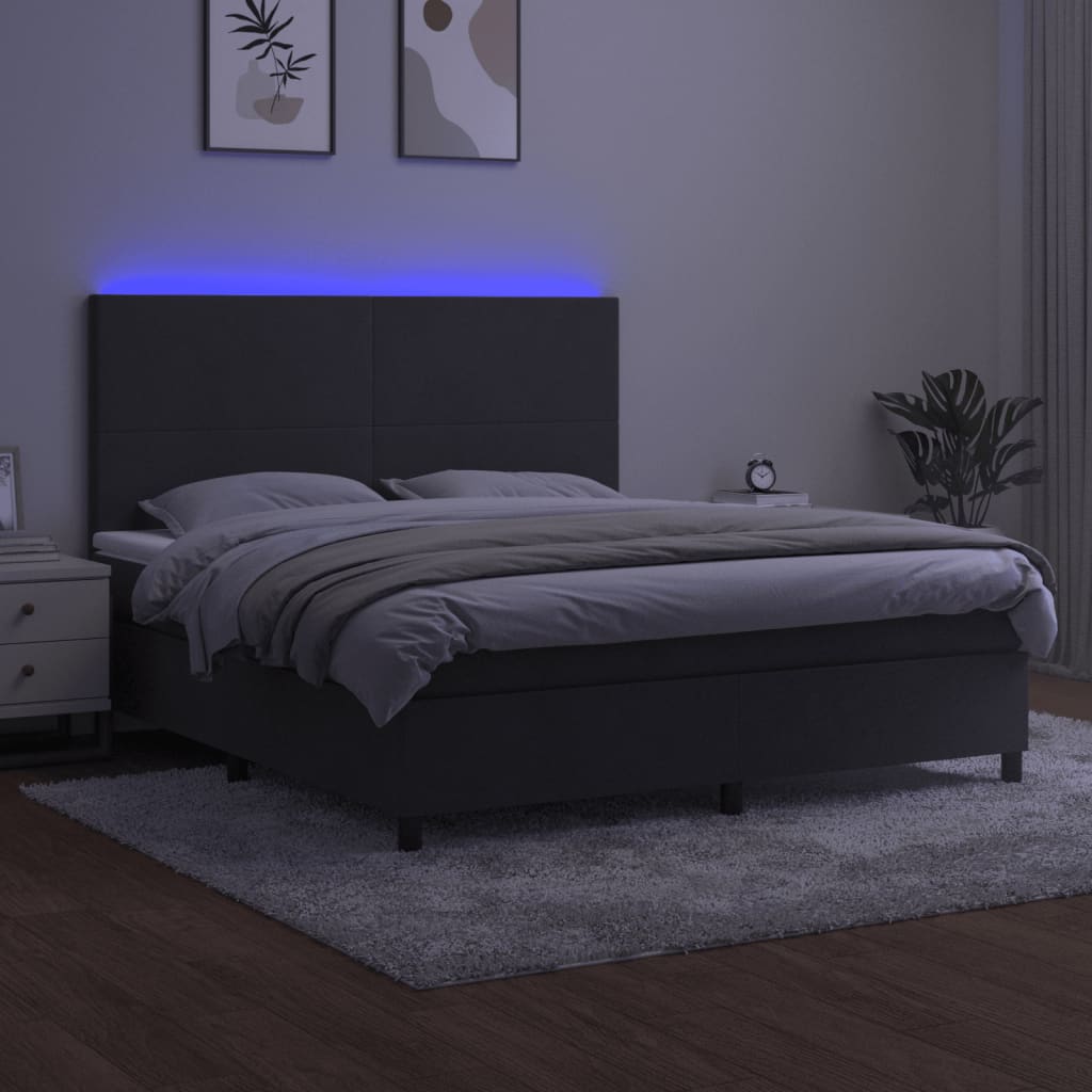 Κρεβάτι Boxspring με Στρώμα & LED Σκ. Γκρι 180x200εκ. Βελούδινο