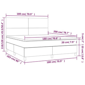 Κρεβάτι Boxspring με Στρώμα & LED Σκ. Γκρι 180x200εκ. Βελούδινο