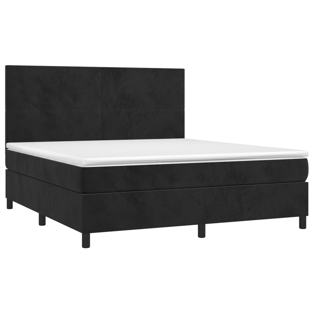 Κρεβάτι Boxspring με Στρώμα & LED Μαύρο 180x200 εκ. Βελούδινο