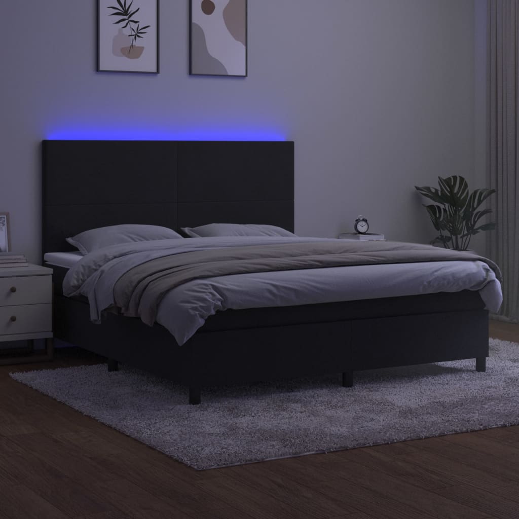 Κρεβάτι Boxspring με Στρώμα & LED Μαύρο 180x200 εκ. Βελούδινο