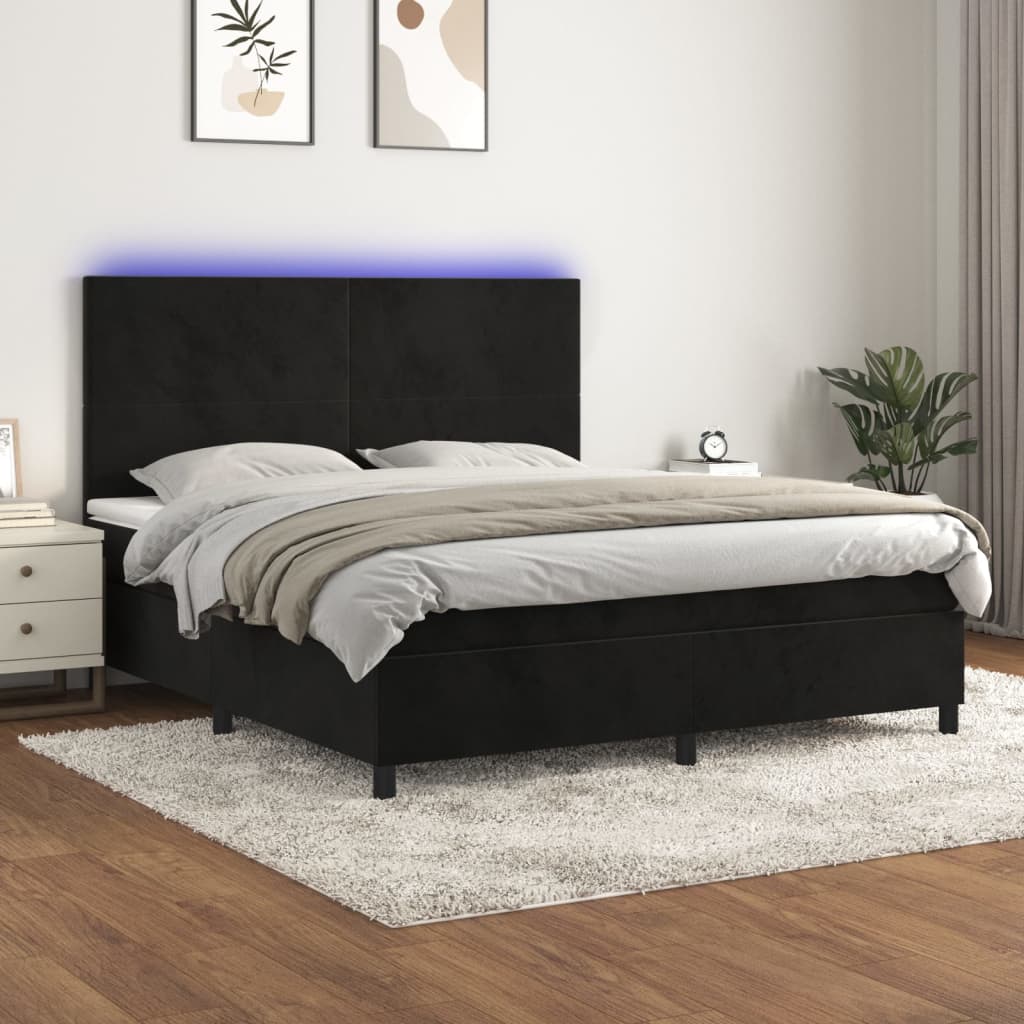 Κρεβάτι Boxspring με Στρώμα & LED Μαύρο 180x200 εκ. Βελούδινο