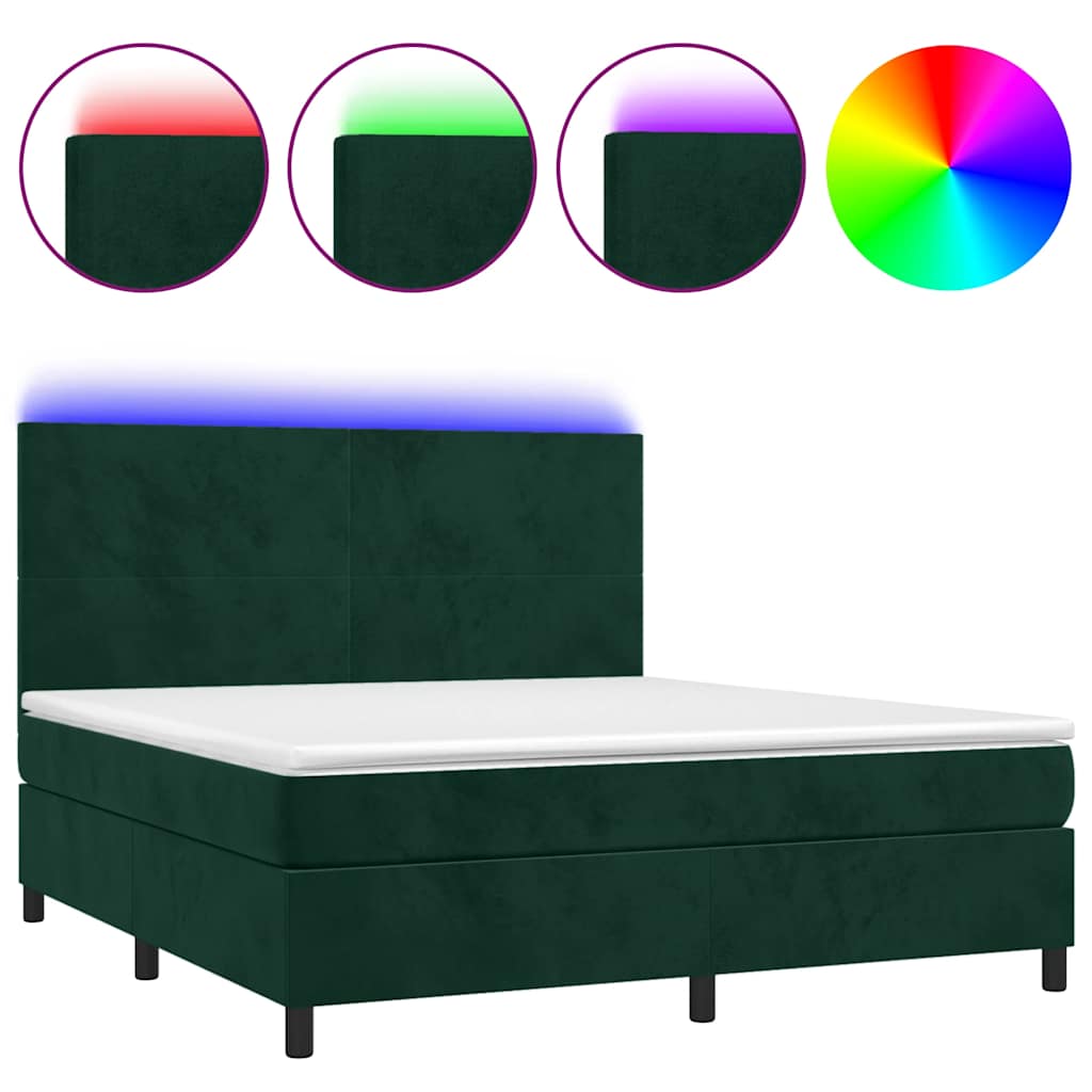 Κρεβάτι Boxspring με Στρώμα & LED Σκ. Πράσινο 180x200εκ Βελούδο