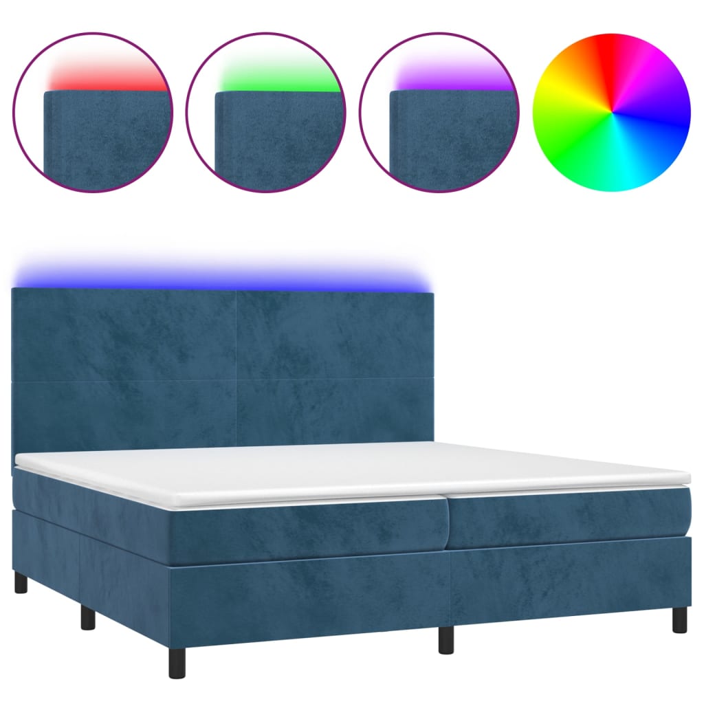 Κρεβάτι Boxspring με Στρώμα & LED Σκ. Μπλε 200x200εκ. Βελούδινο