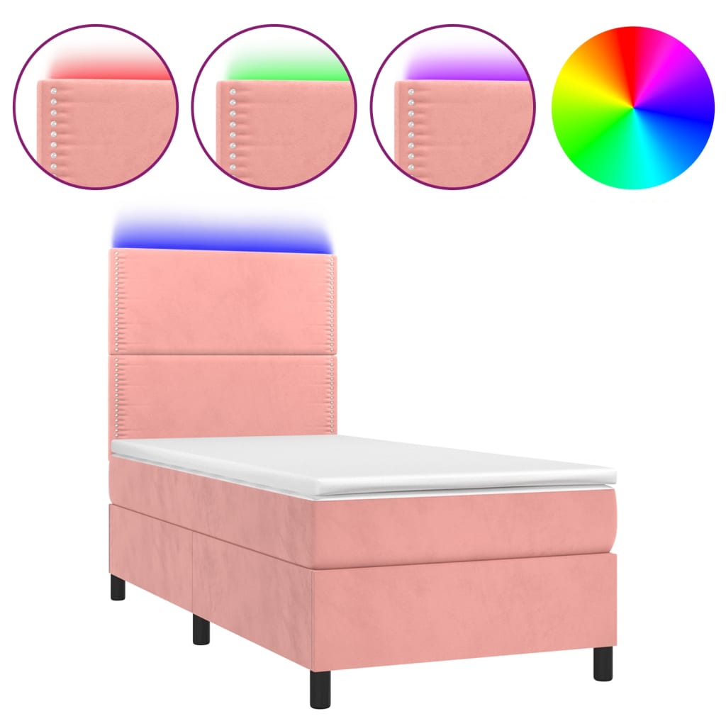 Κρεβάτι Boxspring με Στρώμα & LED Ροζ 80 x 200 εκ. Βελούδινο