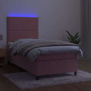 Κρεβάτι Boxspring με Στρώμα & LED Ροζ 90x190 εκ. Βελούδινο