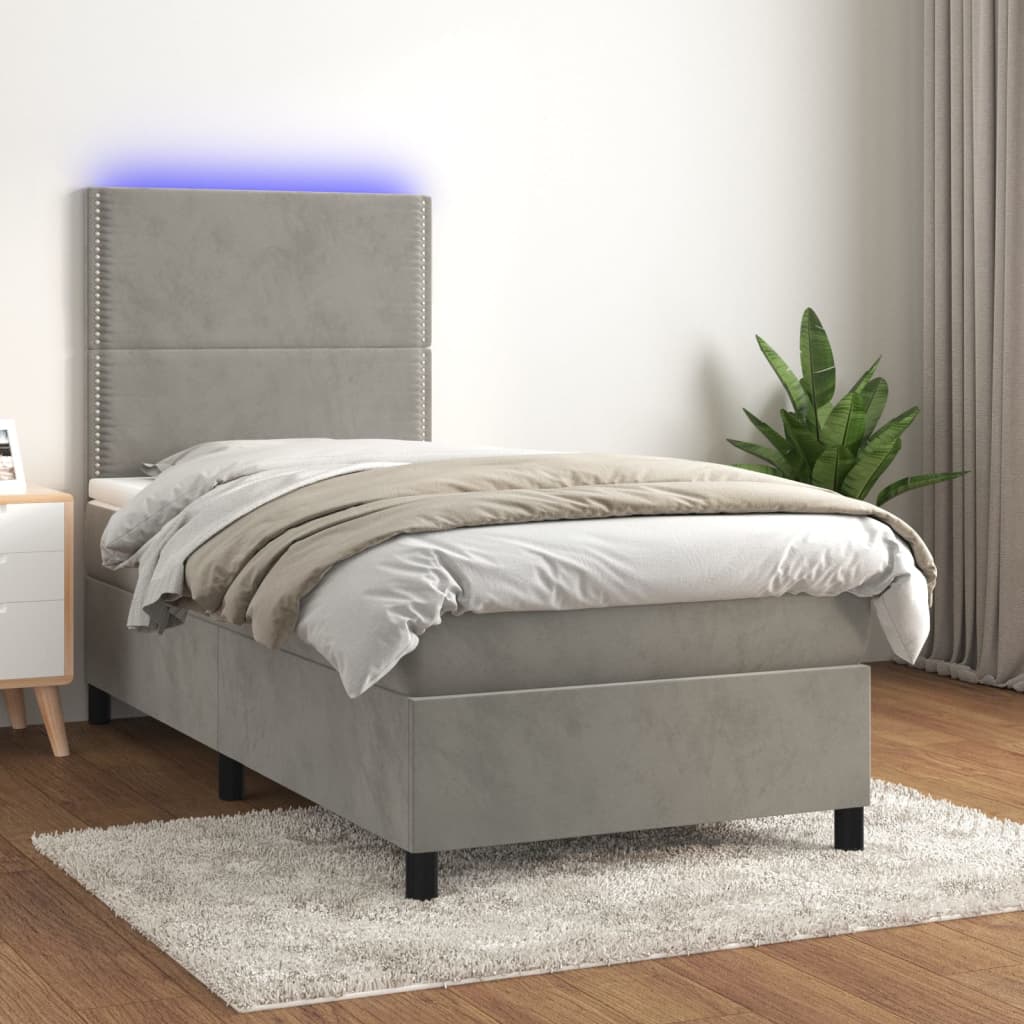 Κρεβάτι Boxspring με Στρώμα & LED Αν.Γκρι 90x200 εκ. Βελούδινο