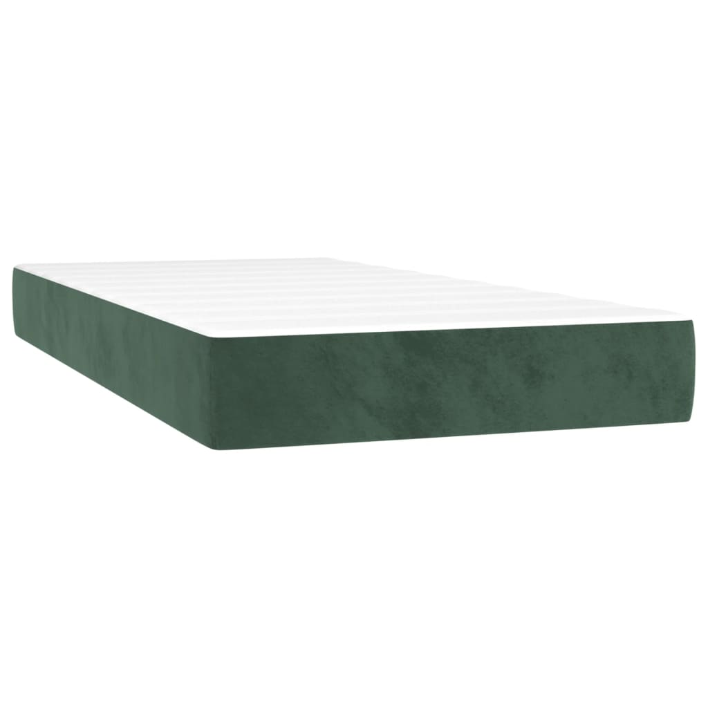 Κρεβάτι Boxspring με Στρώμα & LED Σκ. Πράσινο 90x200 εκ Βελούδο