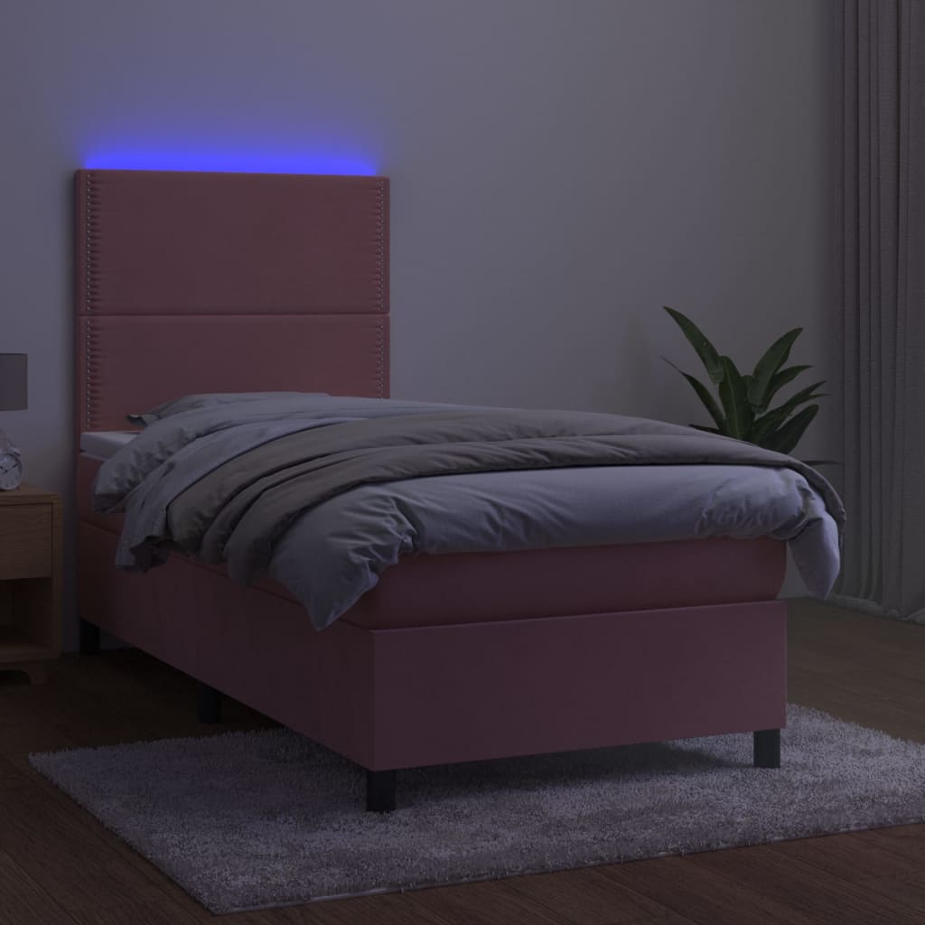 Κρεβάτι Boxspring με Στρώμα & LED Ροζ 90x200 εκ. Βελούδινο