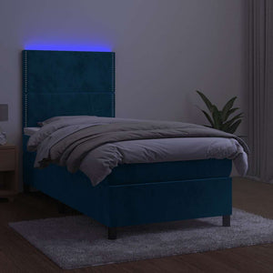 Κρεβάτι Boxspring με Στρώμα & LED Σκ. Μπλε 100x200εκ. Βελούδινο
