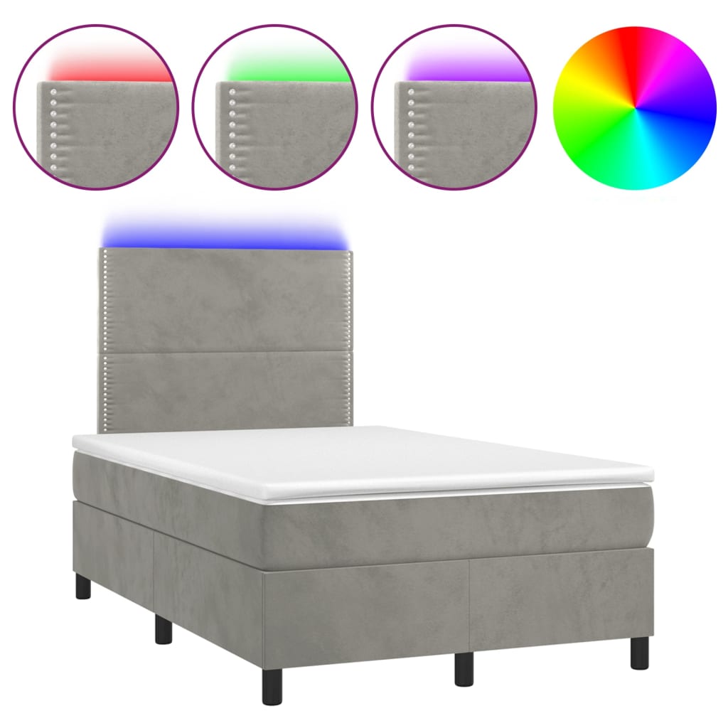 Κρεβάτι Boxspring με Στρώμα & LED Αν.Γκρι 120x200 εκ. Βελούδινο