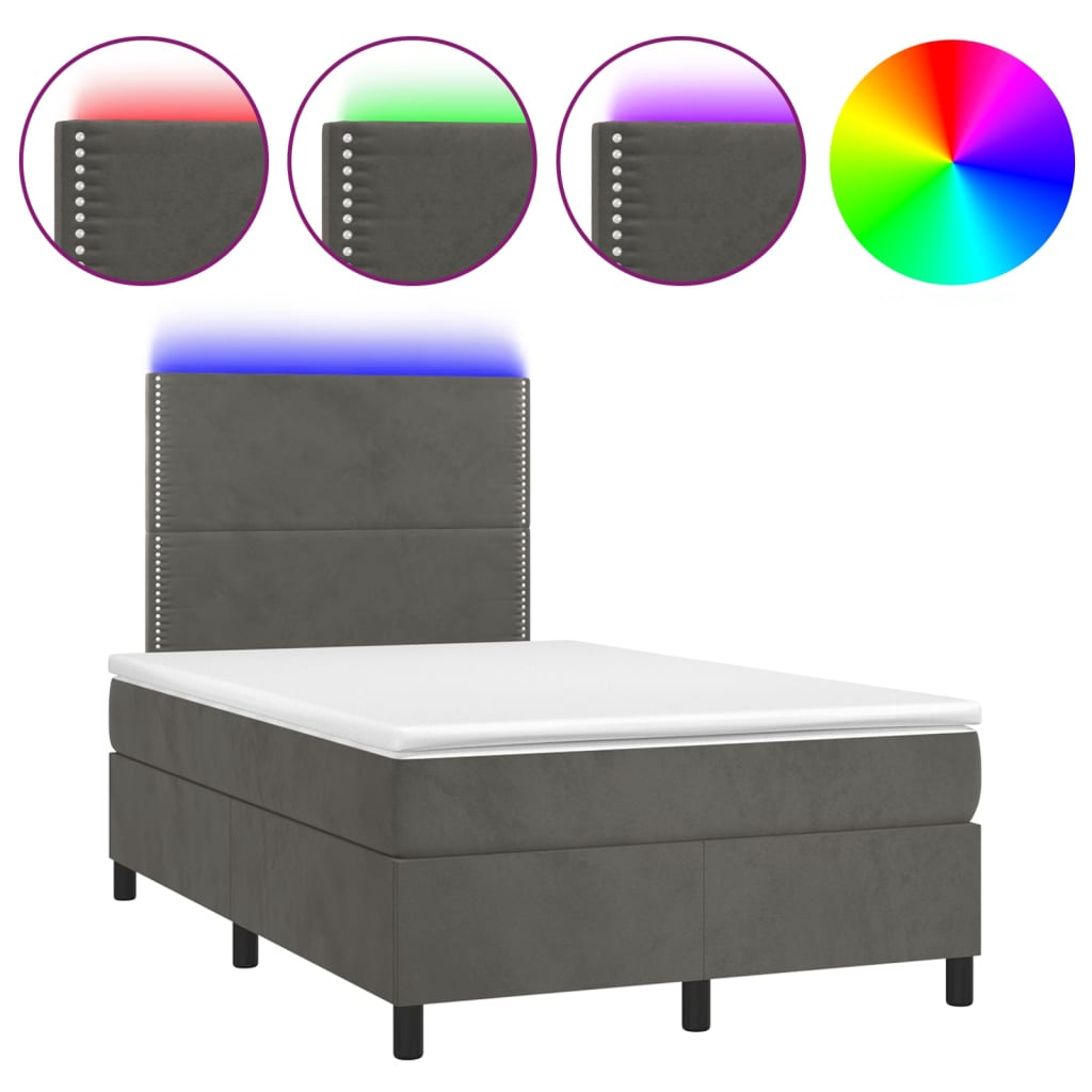 Κρεβάτι Boxspring με Στρώμα & LED Σκ. Γκρι 120x200εκ. Βελούδινο - Pakobazaar