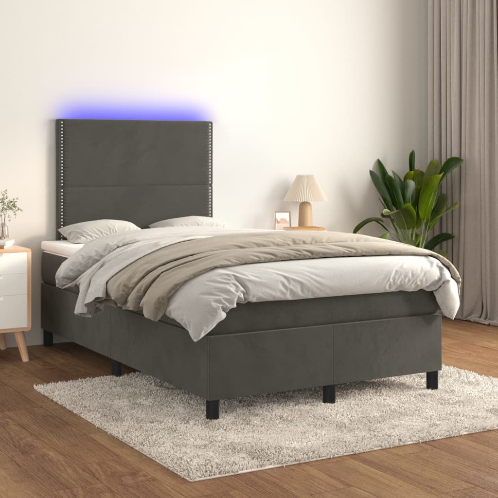 Κρεβάτι Boxspring με Στρώμα & LED Σκ. Γκρι 120x200εκ. Βελούδινο - Pakobazaar