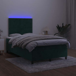 Κρεβάτι Boxspring με Στρώμα & LED Σκ. Πράσινο 120x200εκ Βελούδο