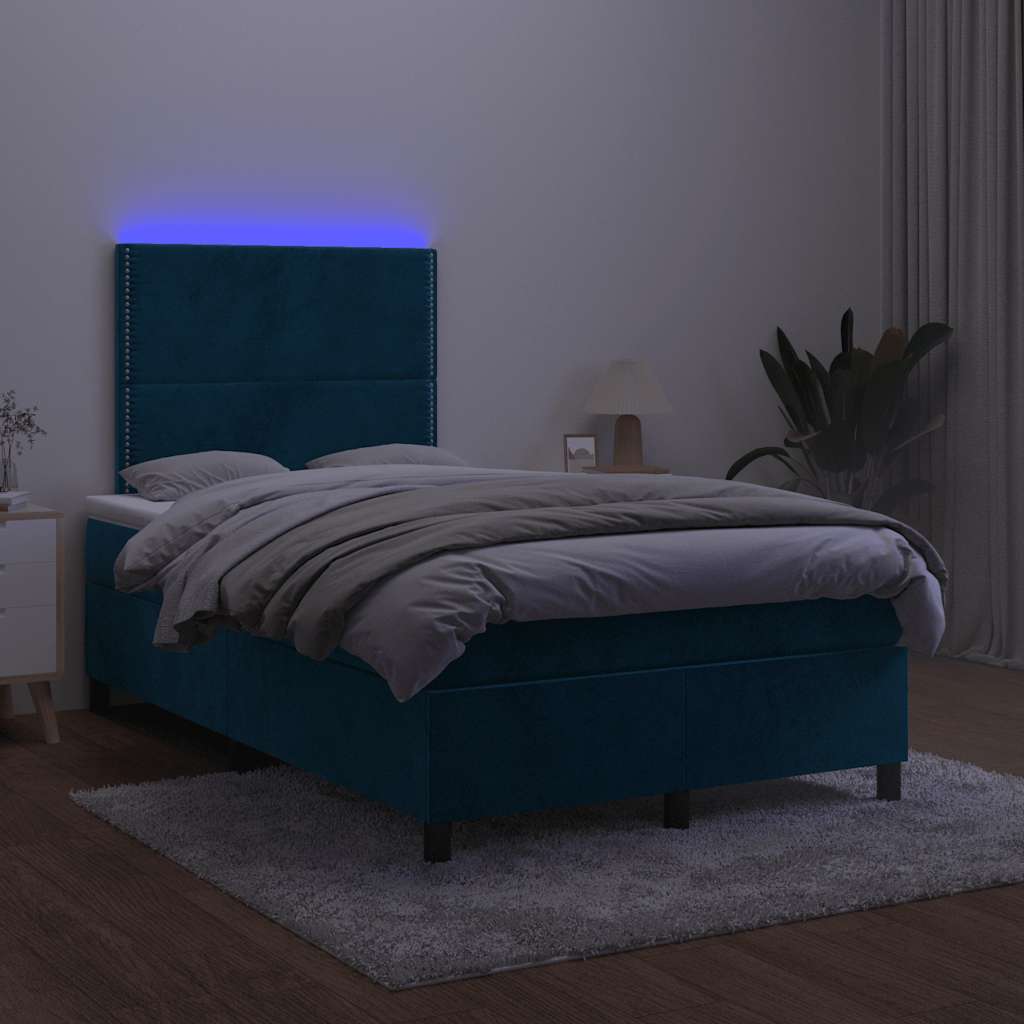 Κρεβάτι Boxspring με Στρώμα & LED Σκ. Μπλε 120x200εκ. Βελούδινο