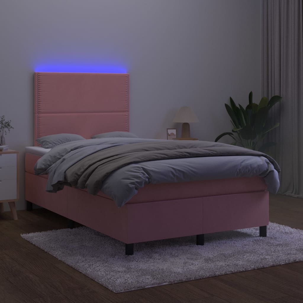 Κρεβάτι Boxspring με Στρώμα & LED Ροζ 120x200 εκ. Βελούδινο