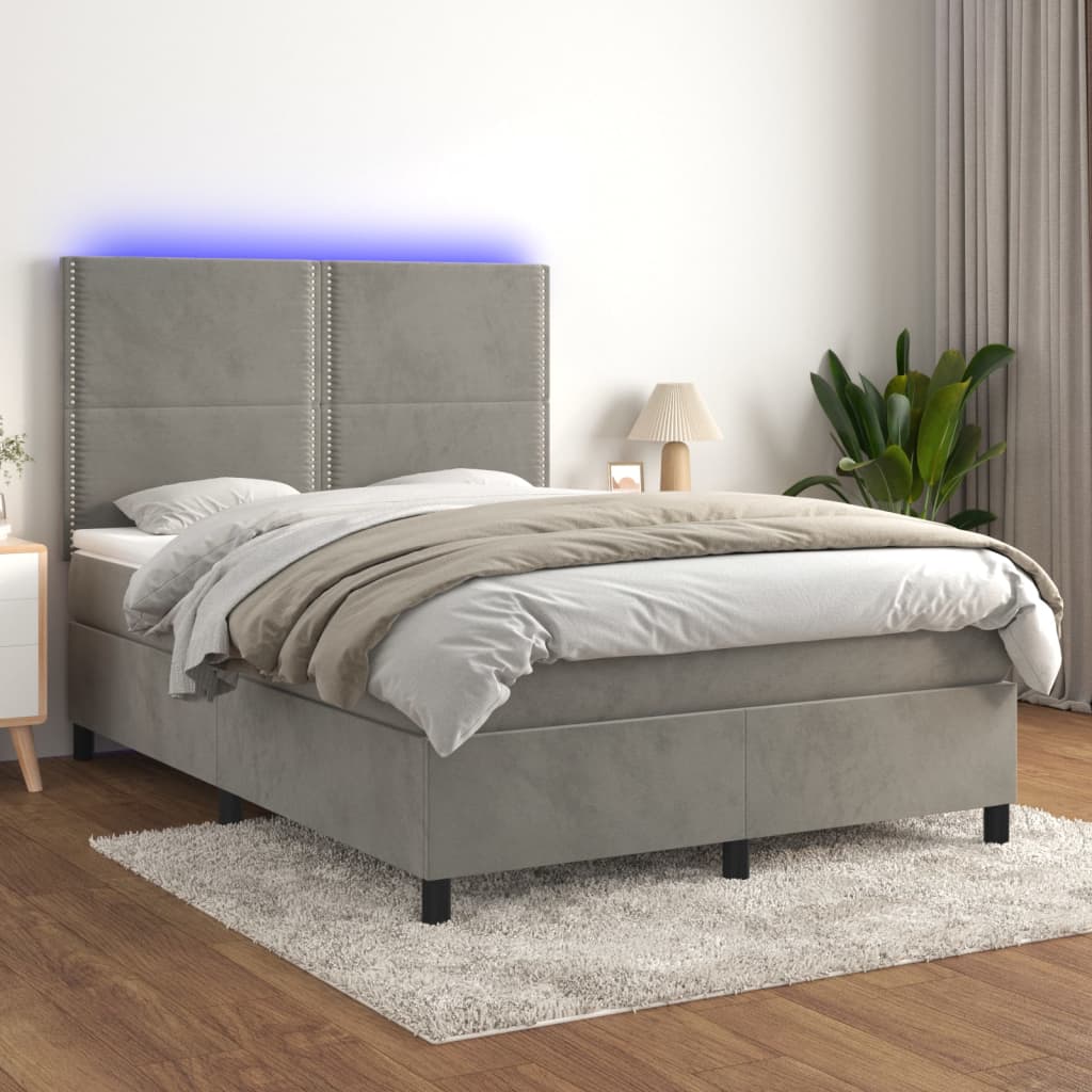 Κρεβάτι Boxspring με Στρώμα&LED Αν. Γκρι 140x190 εκ. Βελούδινο