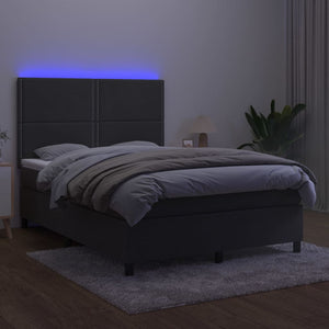Κρεβάτι Boxspring με Στρώμα & LED Σκ. Γκρι 140x190εκ. Βελούδινο